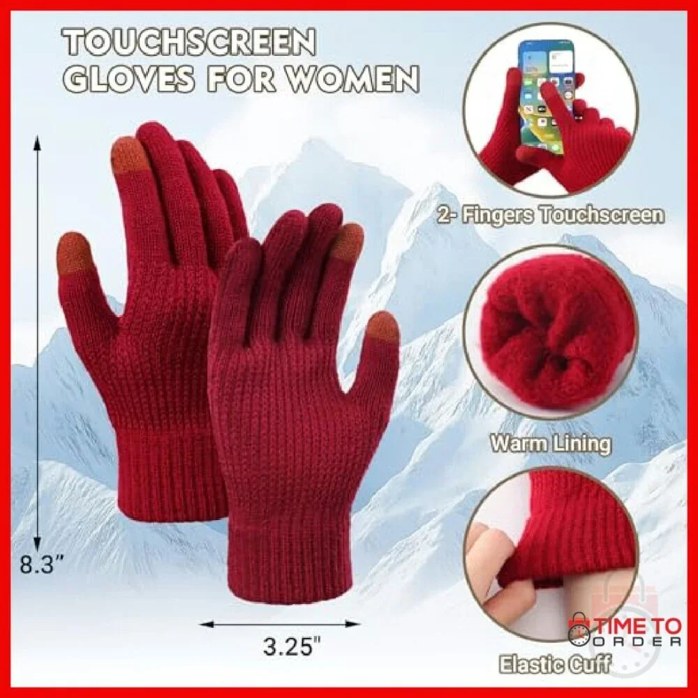 Winter Beanie Scarf Gloves Set, Touchscreen Fleece Lined, Warm Knit